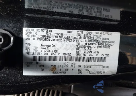 2013 Ford Focus Se из США, поврежденный, VIN 1FADP3K28DL259097